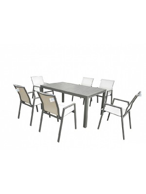 SunRite Caldera Alum�nium 7 r�szes �tkez� szett, (asztal + 6 sz�kkel), sz�rke