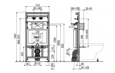 Alcaplast, A108F/1100 Falsk alatti szerelkeret falikthoz