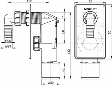 Alcaplast, APS3 Mosgp szifon, falba szerelhet, krmozott ellappal