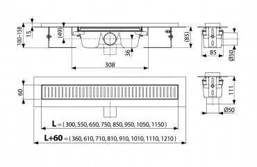 Alcaplast, APZ1 Zuhanyfolyka, peremmel, perforlt rcsokhoz, 750 mm