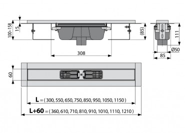 Alcaplast, APZ1001 Zuhanyfolyka, peremmel, perforlt rcsokhoz, fggleges lefolyval, 650 mm