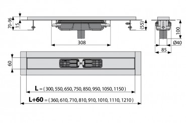 Alcaplast, APZ1101 Low Zuhanyfolyka, peremmel, perforlt rcsokhoz, fggleges lefolyval, 300 mm