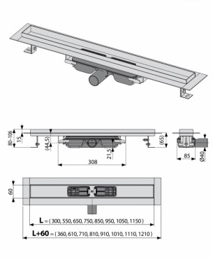 Alcaplast, APZ106 Professional Low Zuhanyfolyka, peremmel, tmr rcsokhoz, 650 mm