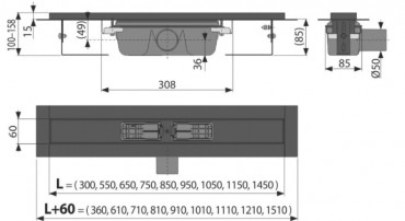 Alcaplast, APZ1BLACK-950 Zuhanyfolyka, peremmel perforlt rcsokhoz, fekete-matt, 95 cmm