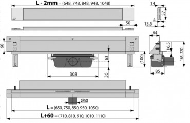 Alcaplast, APZ5-TWIN-650, Lefoly rendszer a falba ptshez, burkolhat fedlap, 65 cm