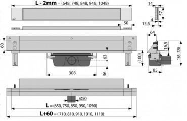 Alcaplast, APZ5-TWIN-650, Lefoly rendszer a falba ptshez, burkolhat fedlap, 65 cm