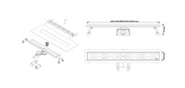 Wellis, W-Drain Linear Zuhanyfolyka szett, rccsal, 70 cm, WE00083