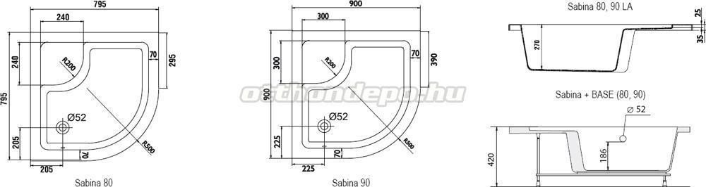 Ravak, sabina zuhanytálca (minikád), 8080 cm otthon depo webáruház