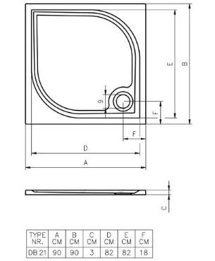 Riho, Kolping nttt mrvny szgletes zuhanytlca, DB21, 90*90*3 cm