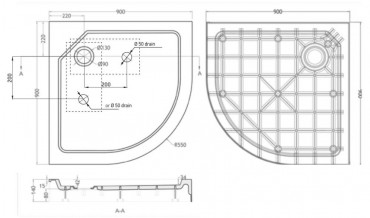 Wellis, SMC magas, ves, zuhanytlca WC00405, szifonnal 90*90*14 cm