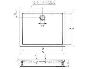 Riho, Davos sz�gletes zuhanyt�lca, 249 modell DA57, 80*80*4,5 cm I.o.