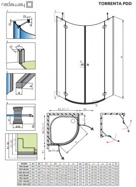 Zuhanykabin, Radaway, Torrenta PDD, ves, natr veg, 80x80 cm