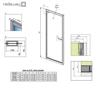 Radaway, Twist DW 90 zuhanyajt, 90*190 cm