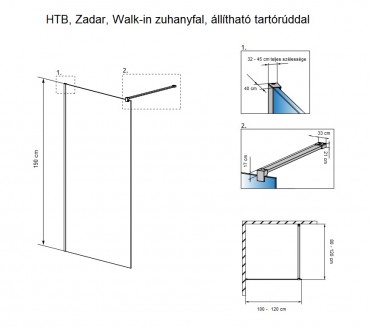 HTB, Zadar walk in zuhanyfal C-196, 120x190 cm, 6 mm veg, krm keret, I.o.