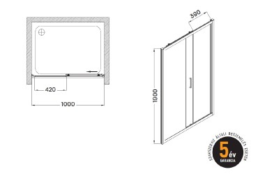 Wellis, Premier, zuhanyfal tolajtval 100*190 cm I.o.