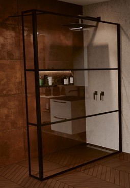 Riho, Grid GB4140030, Zuhanyfal, L-alak�, fekete kerettel, 140 cm