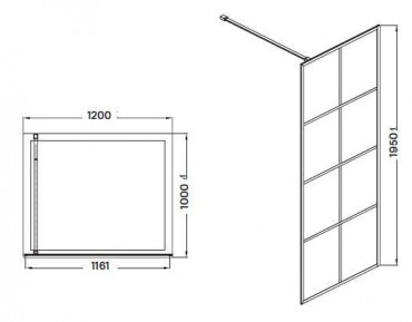 Wellis, Tino, Walk-In zuhanyfal, fekete keret 120*195 cm