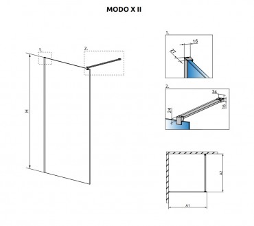 Radaway, Modo X II 60 zuhanyfal, 10 mm veggel I.o