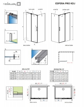 Radaway, Espera PRO, KDJ zuhanyajt + S1 oldalfal, 100*100 cm I.o