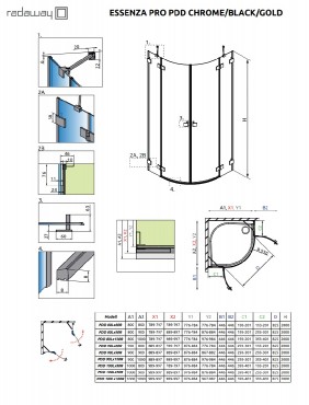 Radaway, Essenza PRO Black, ves, zuhanykabin PDD 100 B + PDD 100 J I.o