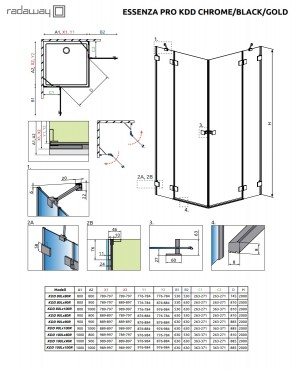 Radaway, Essenza PRO Gold, szgletes, zuhanykabin KDD 100 B + KDD 100 J I.o