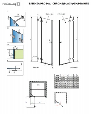 Radaway, Essenza PRO White, DWJ 90 B/J zuhanyajt, 90 cm I.o