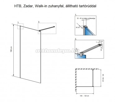 HTB, Zadar walk in zuhanyfal C-916, 90x190 cm, 6 mm vastagsg, krm keret I.o.