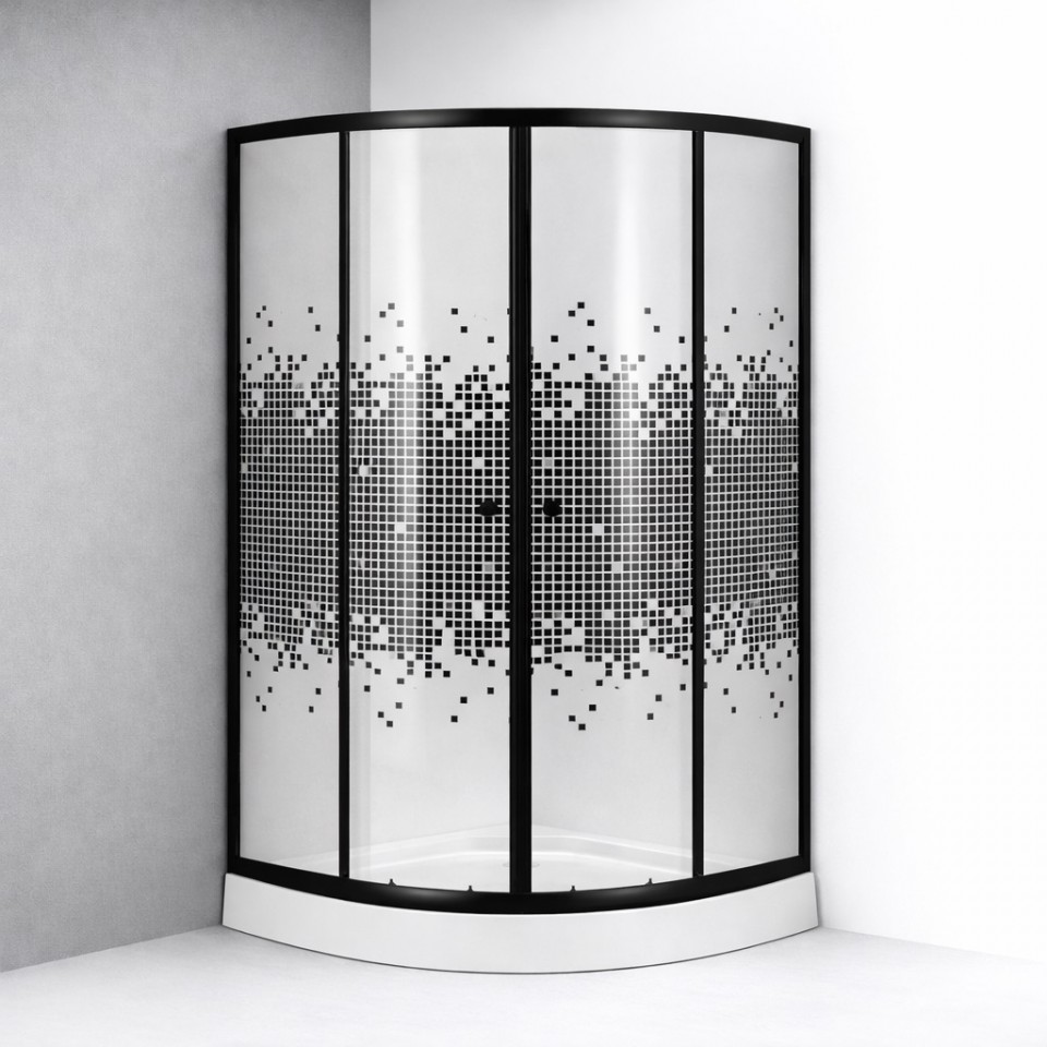 HTB, Z�rich black komplett zuhanykabin t�lc�val �s szifonnal, fekete, �ves, 90x90, n�gyzetes �veg, 5 mm (8120E) I.o.
