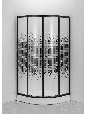 HTB, Zürich black komplett zuhanykabin tálcával és szifonnal, fekete, íves, 90x90, négyzetes üveg, 5 mm (8120E) I.o.
