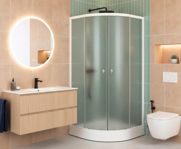 HTB, Rimini Zuhanykabin �ves, t�lc�val �s szifonnal, textur�lt �veg, feh�r keret, 90x90 cm, 5 mm, 8120E, BHS